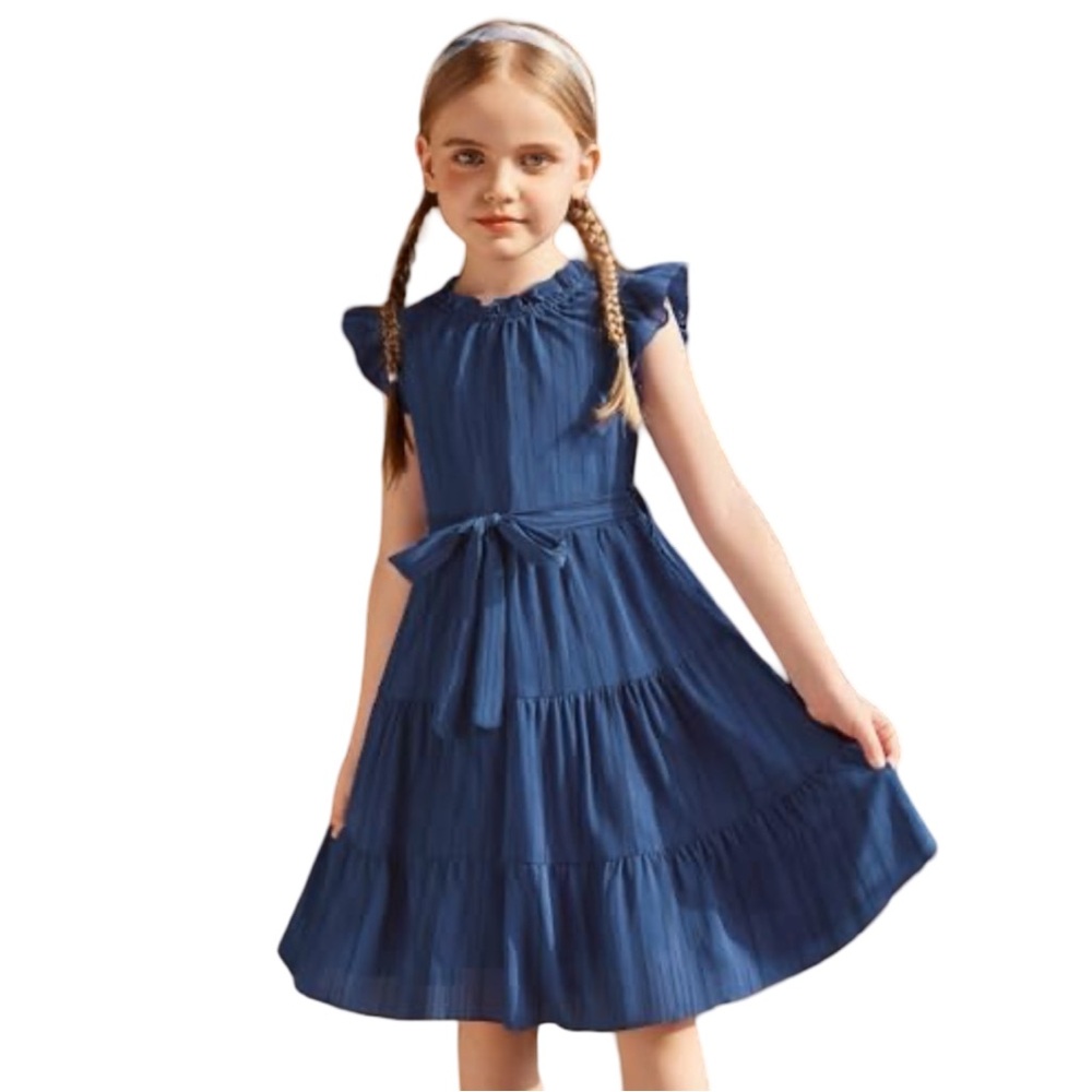 EUC Arshiner Blue Ruffle Neck Dress - Picture 3 of 11